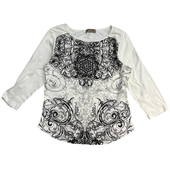 Blue Canyon Petite rhinestone 3/4 sleeve top Small - Picture 1 of 6